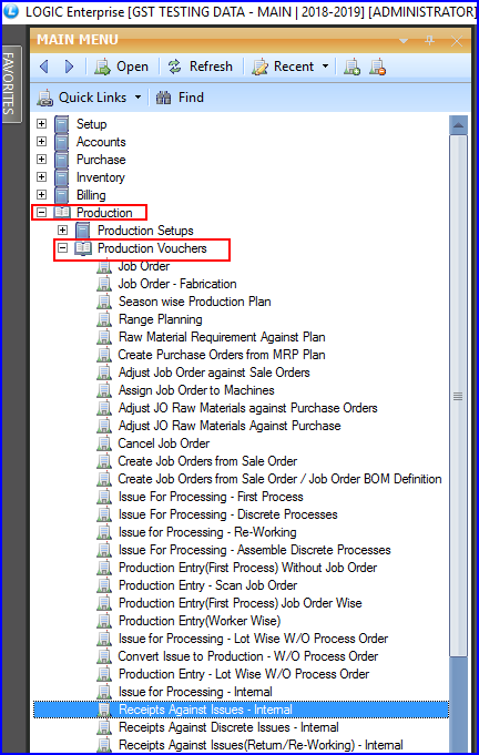 Receipts Against Issues - Internal